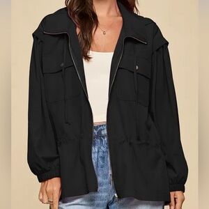 Black “Go with It” Jacket with Adjustable Cinch Waist